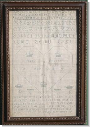 MARY BYWATER 1751, Historic Sampler
