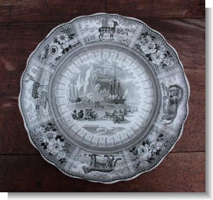 ARCTIC SCENERY PLATE, c.1830 in grey-green