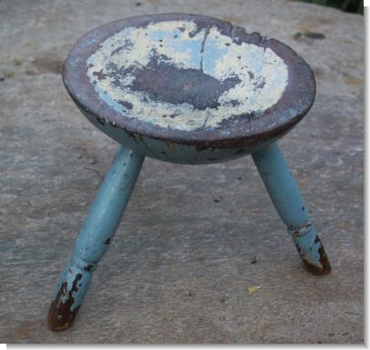 BLUE PAINTED MILKING STOOL