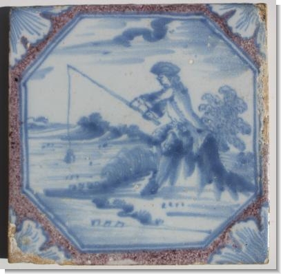 RARE POLLYCROME DELFT TILE LIVERPOOL  c.1750