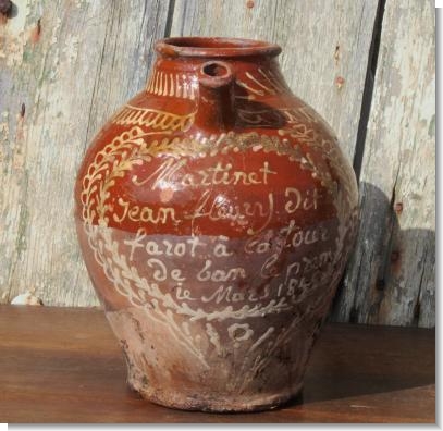 RARE FRENCH SLIP DECORATED GARGOULETTE, 1840