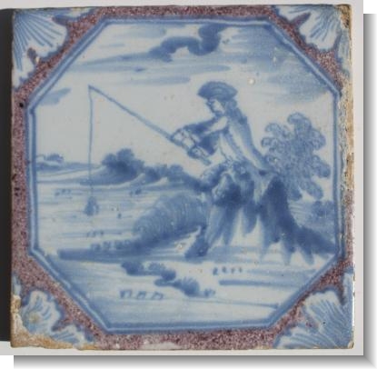 RARE POLLYCROME DELFT TILE LIVERPOOL  c.1750