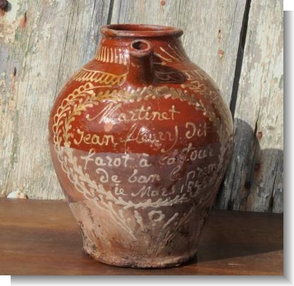 RARE FRENCH SLIP DECORATED GARGOULETTE, 1840