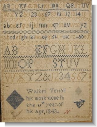 WALTER VERRALL Aged 11 1843 "BOY SAMPLER"